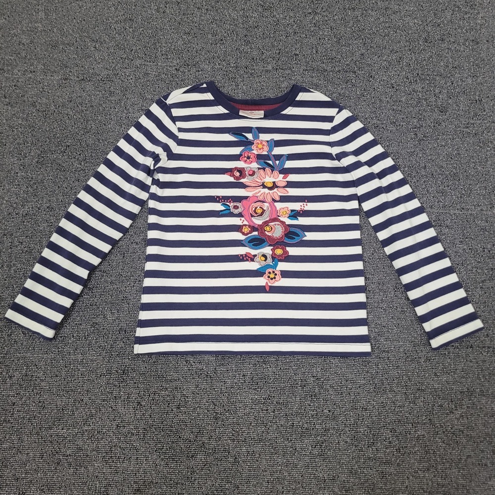 Hanna Andersson 120 US 6/7Striped  Long Sleeve T-Shirt Floral Embroidered Navy